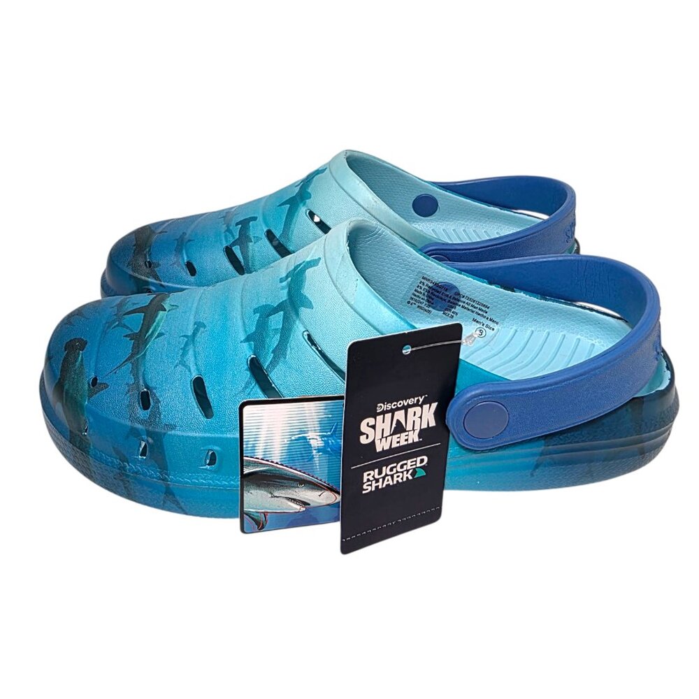 Rugged Shark Clog Sandals Discovery Shark Week Swivel Strap Mens Sizes 8-13 Blue - Picture 3 of 9